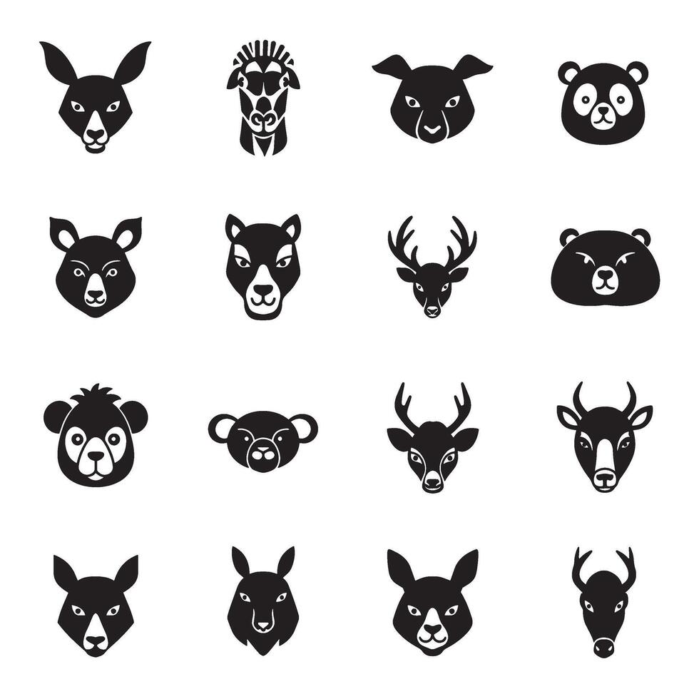 Animal face expressive designs stylish and charming icons for digital creativity vector