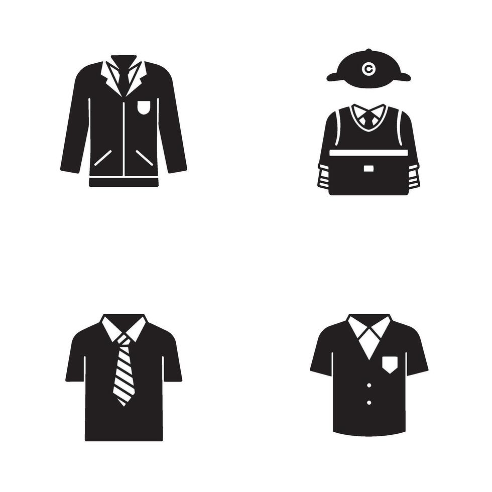 School uniform icon pack design set with student outfit and attire symbols vector