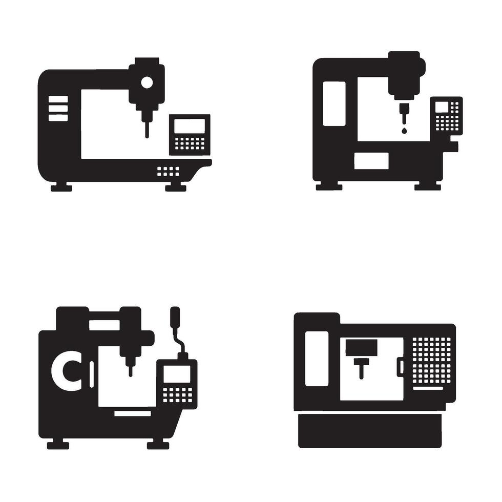CNC Machine Icons Collection aesthetic industrial technology symbols for professional branding vector