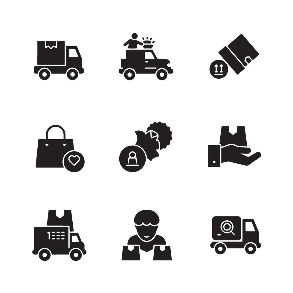 Black Cart Delivery Icon Set Featuring Online Store and E Commerce Elements vector