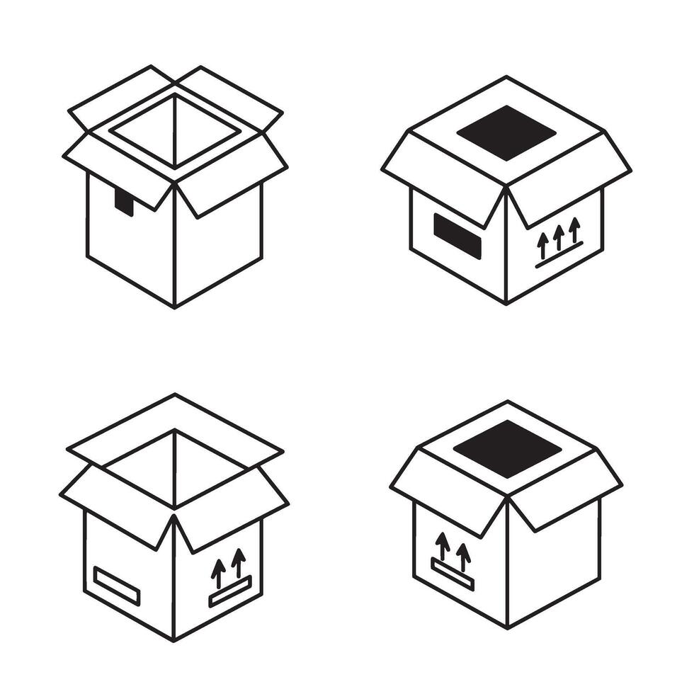 Monochrome Open Product Box Icon art with clear shipping box visuals vector