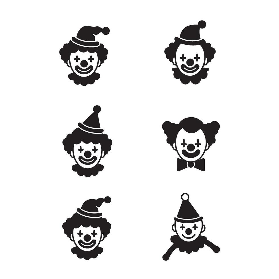 Cartoon clown faces fun icons for kids party art posters and creative decorations vector