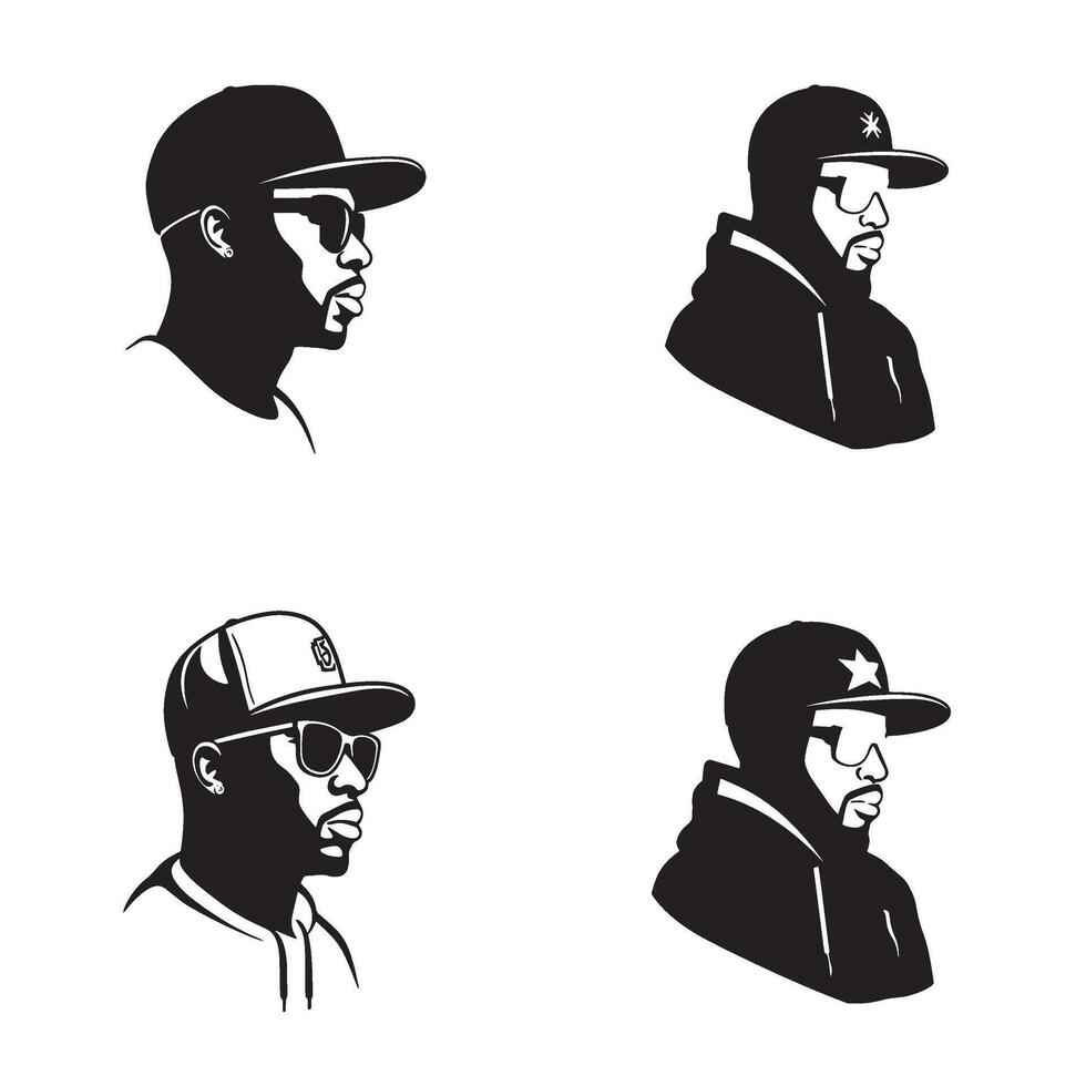 Detailed Hooded Rap Icon in expressive Urban Rap Style Set Gangsta Look Crew pack vector