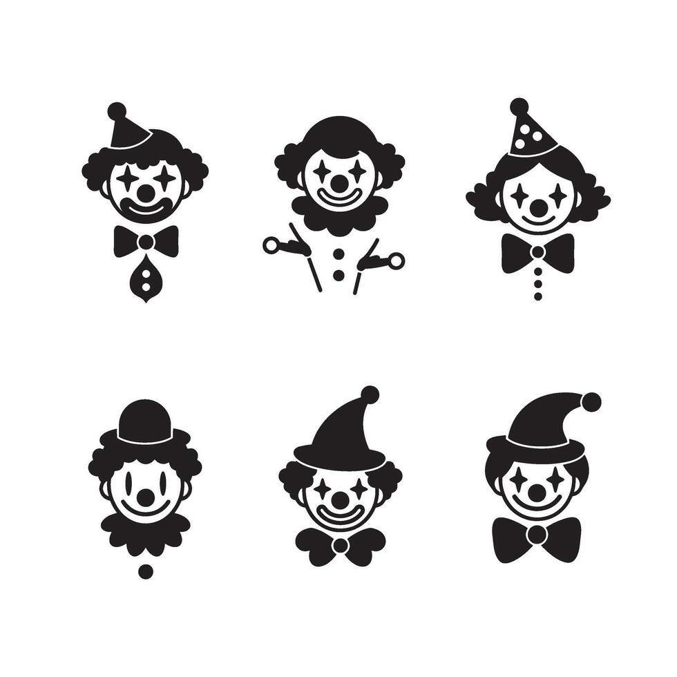 Cartoon clown faces fun art assets for kids learning books and comic style decor vector
