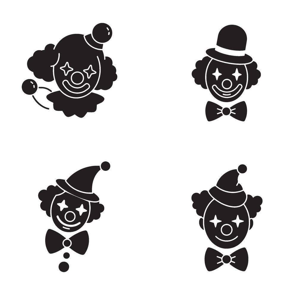 Happy clown graphic bundle with adorable smiling cartoon faces in simple outlines vector