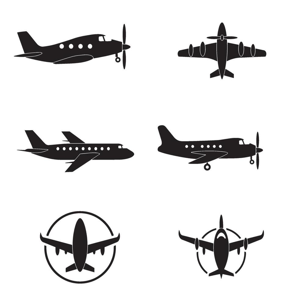 Aviation Icon Pack Set includes black jet shapes for flying themes vector