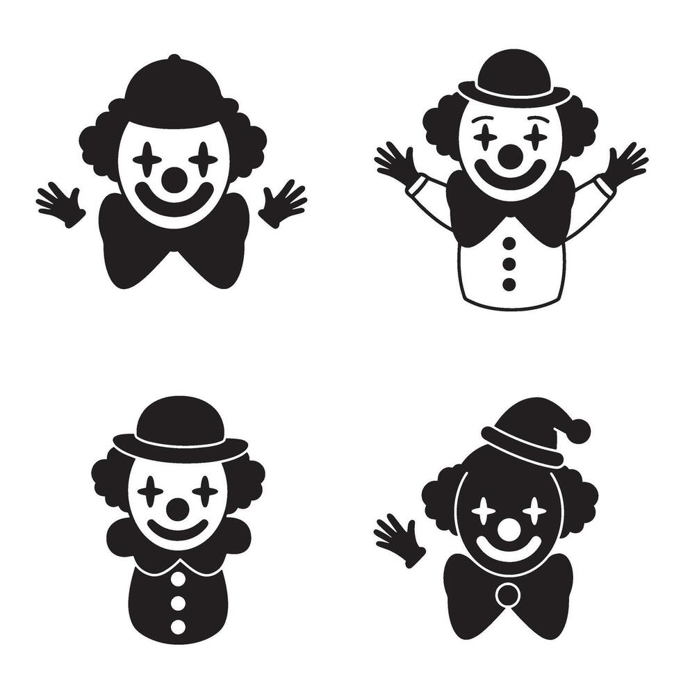 Cartoon clown faces fun elements for sticker packs coloring pages and web graphics vector