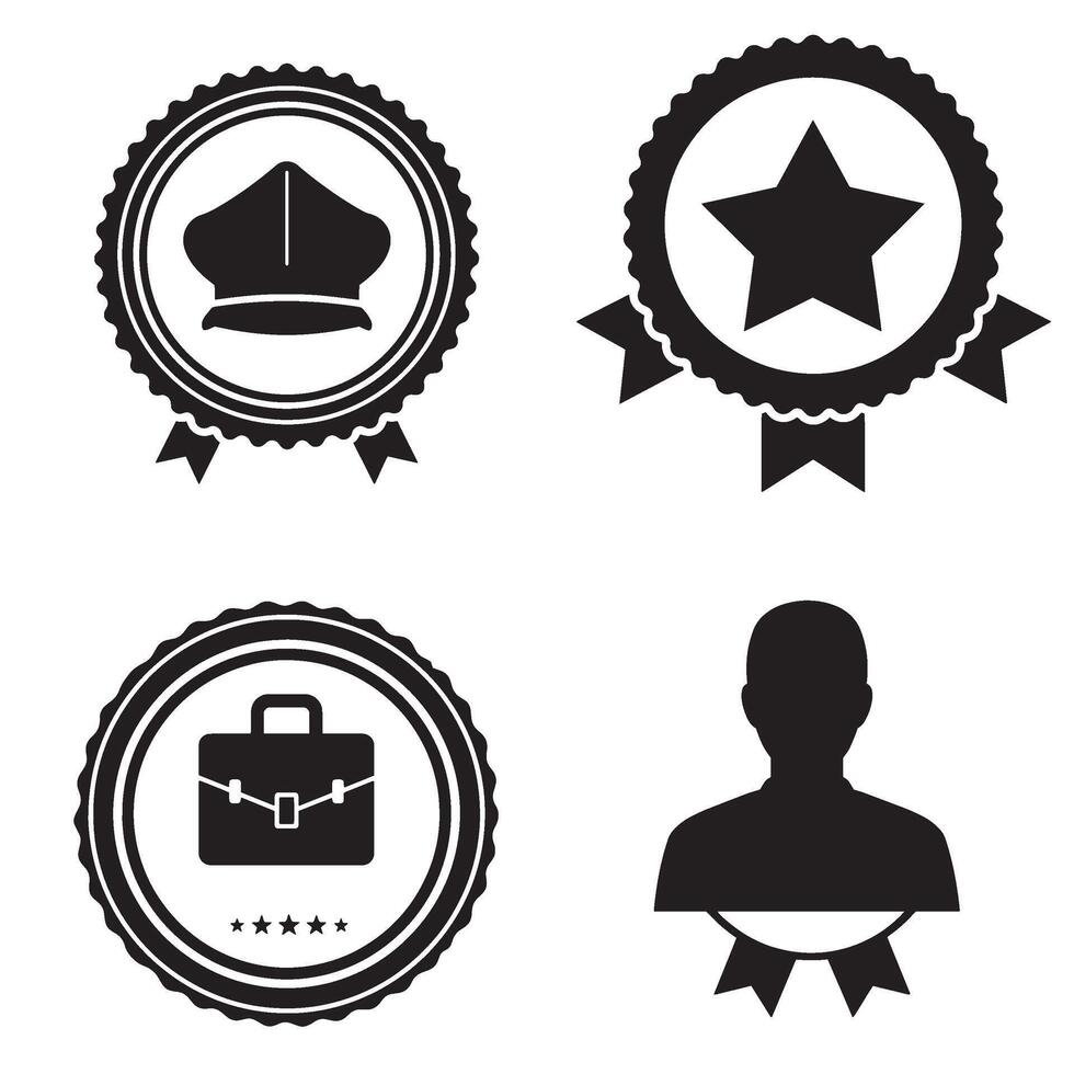 Winner Ribbon Graphic Set with Monochrome Certificate Badge Elements vector