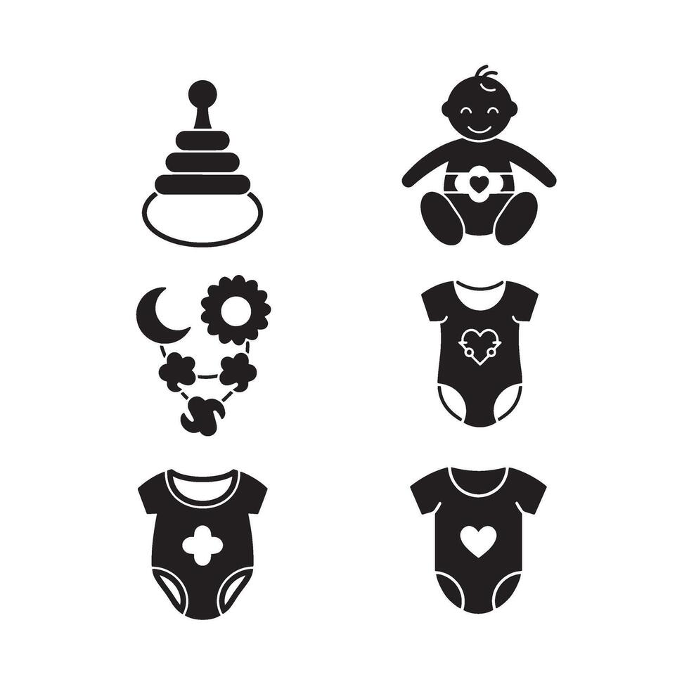 Baby Clothes Icon Bundle with Sweet Outfits Bibs and Infant Accessories vector
