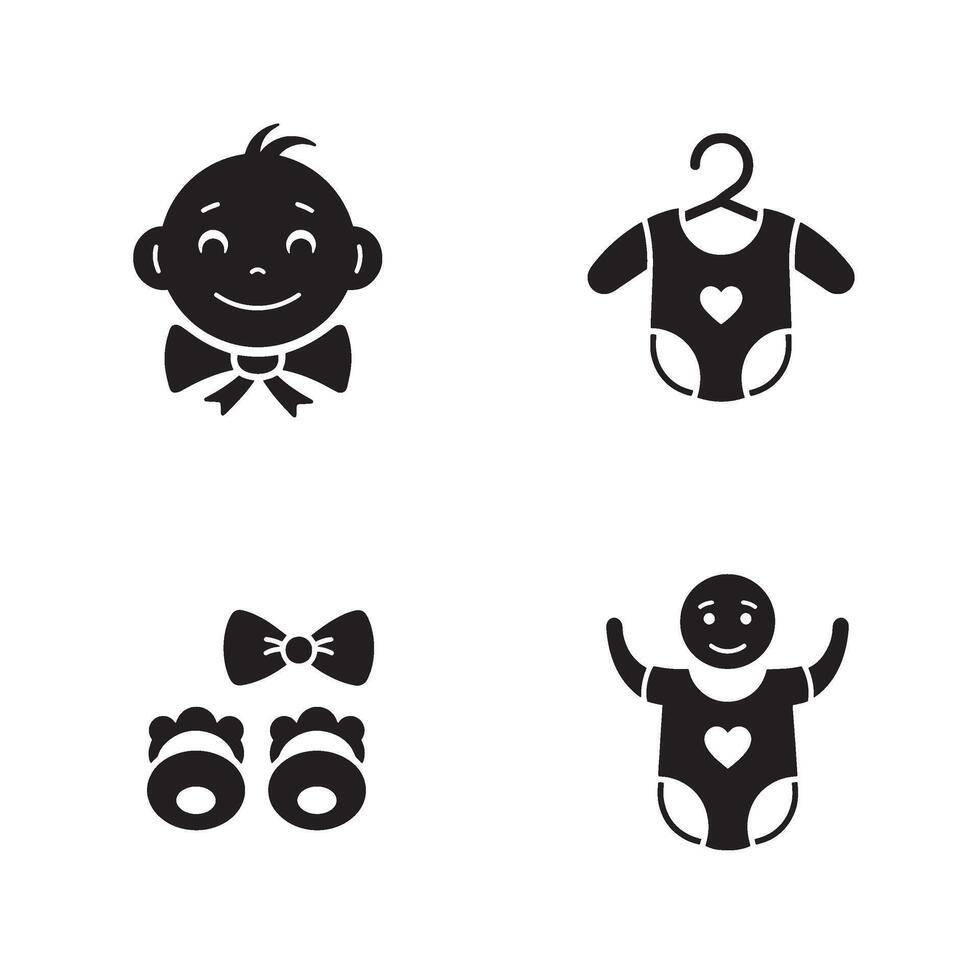 Fun Baby Stuff Icons Set Including Rattles Onesies and Adorable Smiles vector