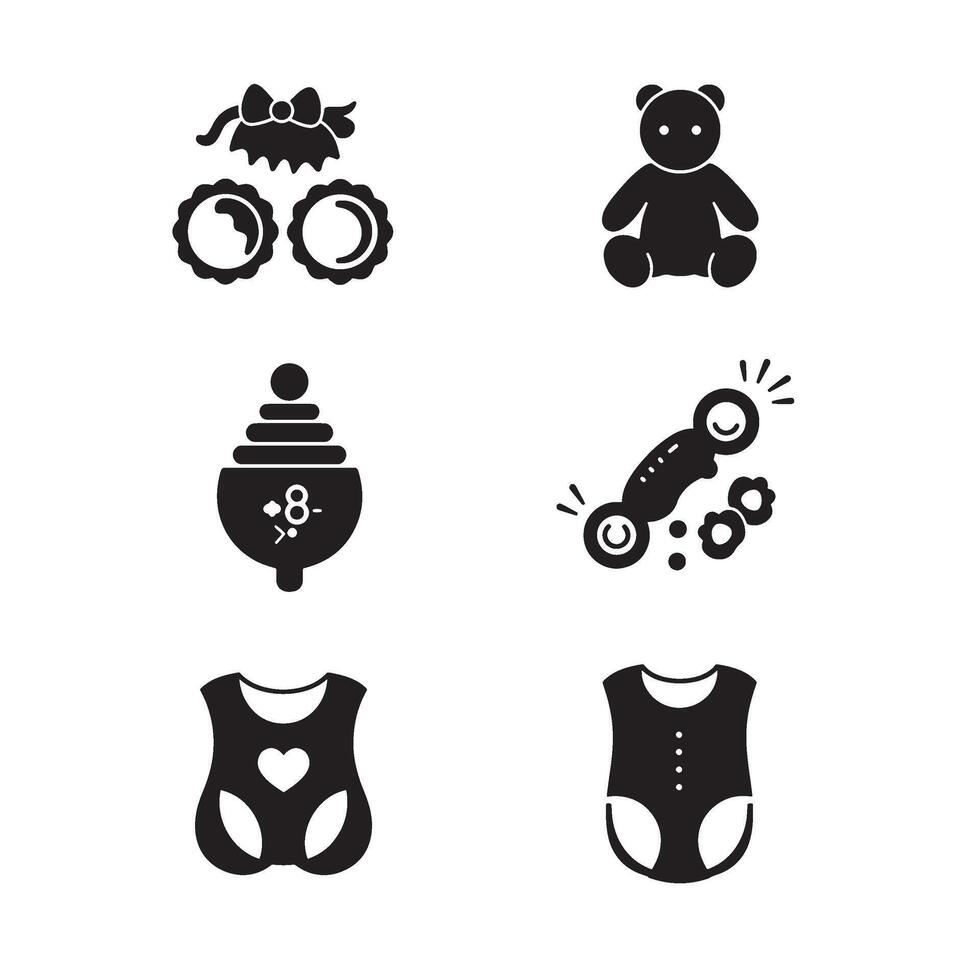 Cute Baby Stuff Icons Set with Bibs Toys Rattles and Baby Faces Included vector