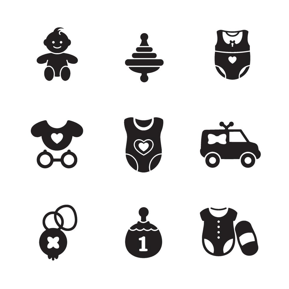 Simple Cute Baby Stuff Icons Set for Crafts Posters Baby Shower Art vector