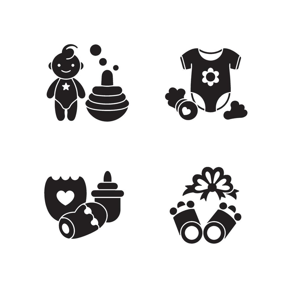 Decorative Adorable Baby Icon Bundle with Nursery Style Baby Symbols vector
