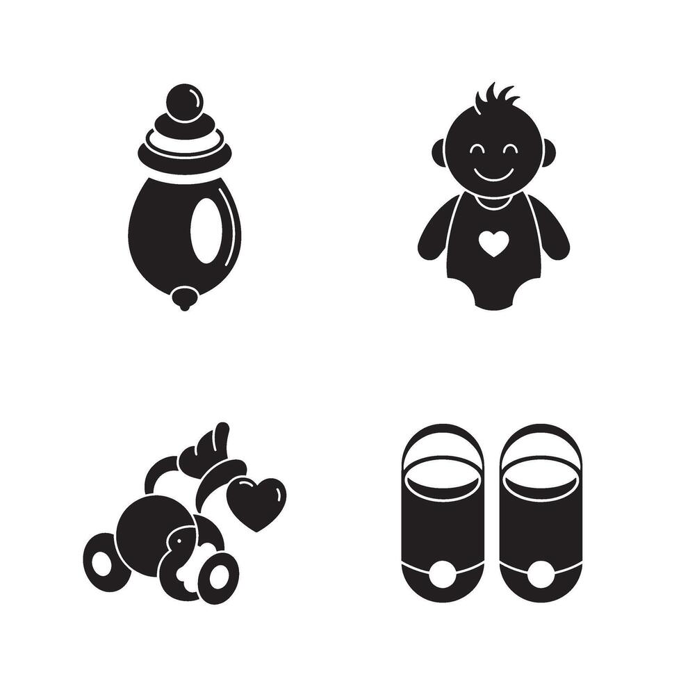 Cute Baby Stuff Icons Set with Infant Characters and Baby Fun Elements vector