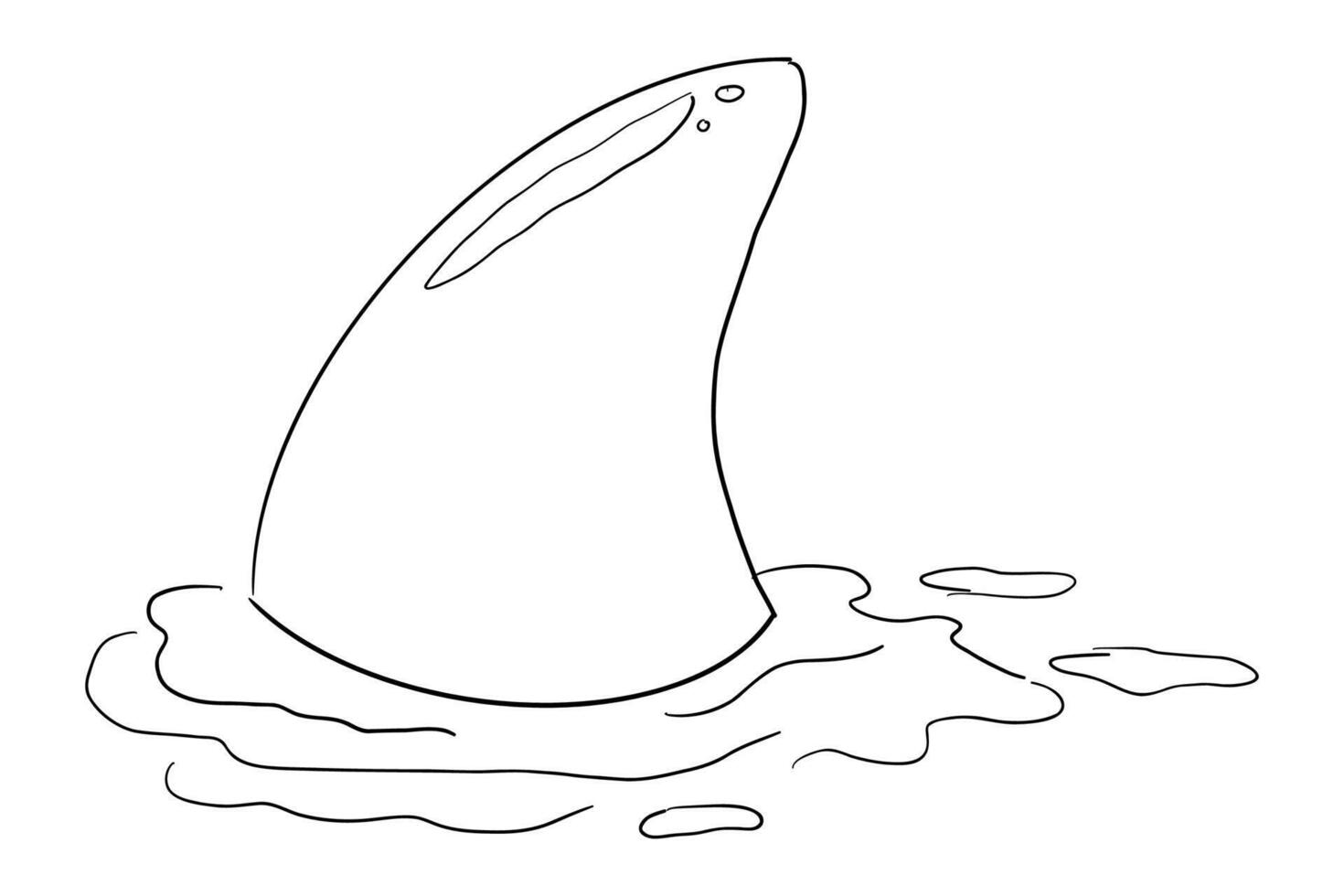 Shark fin sketch with water tattoo. Simple line silhouette dolphin or shark fin underwater. Vintage nautical retro textured shape. vector