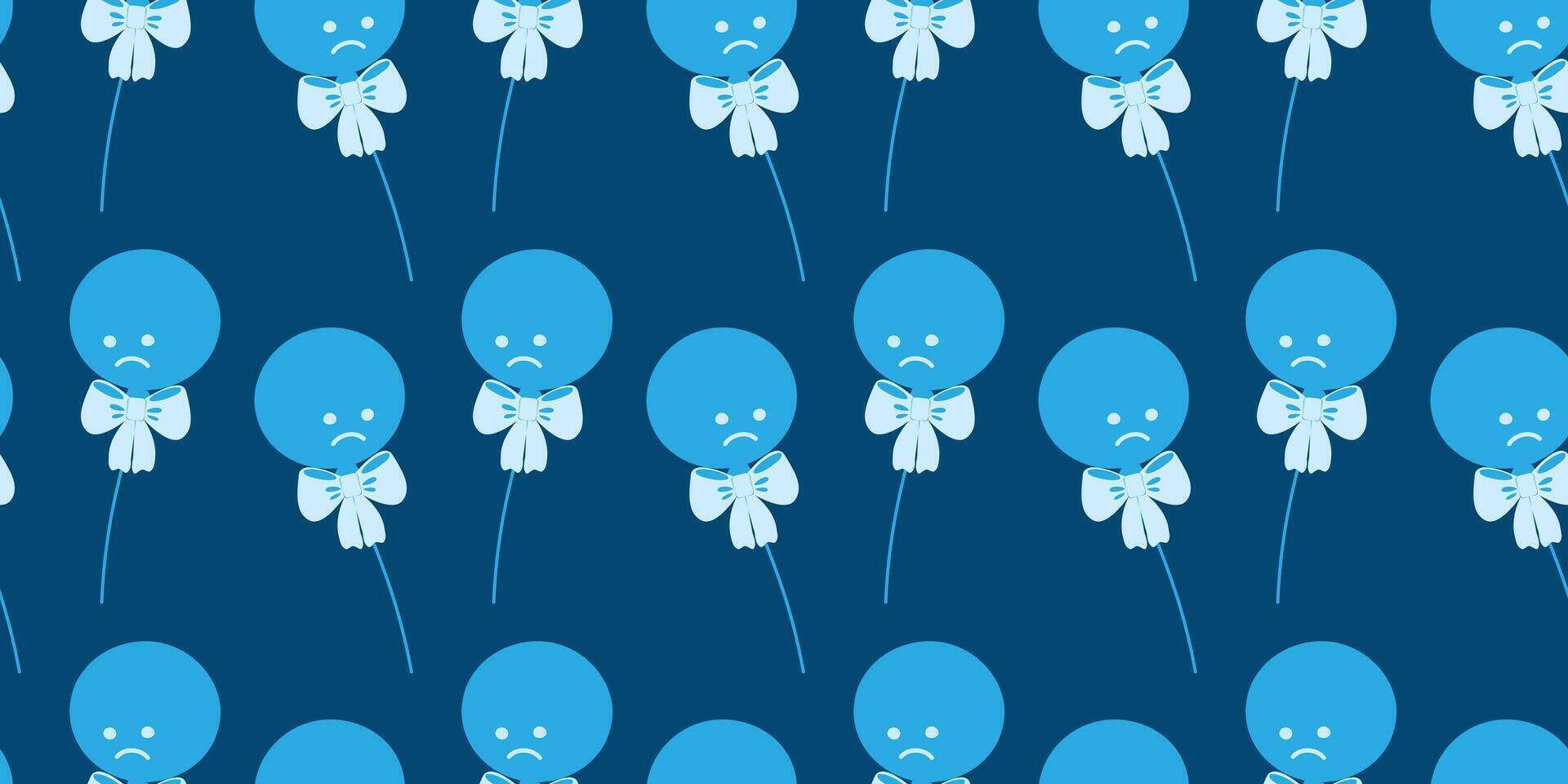 Blue balloons on rope with tied bow Monochrome blue Seamless Pattern. Blue Monday Holiday Background. Isolated illustration for Whimsical and Fun Creative Designs and Art, promo or print idea vector