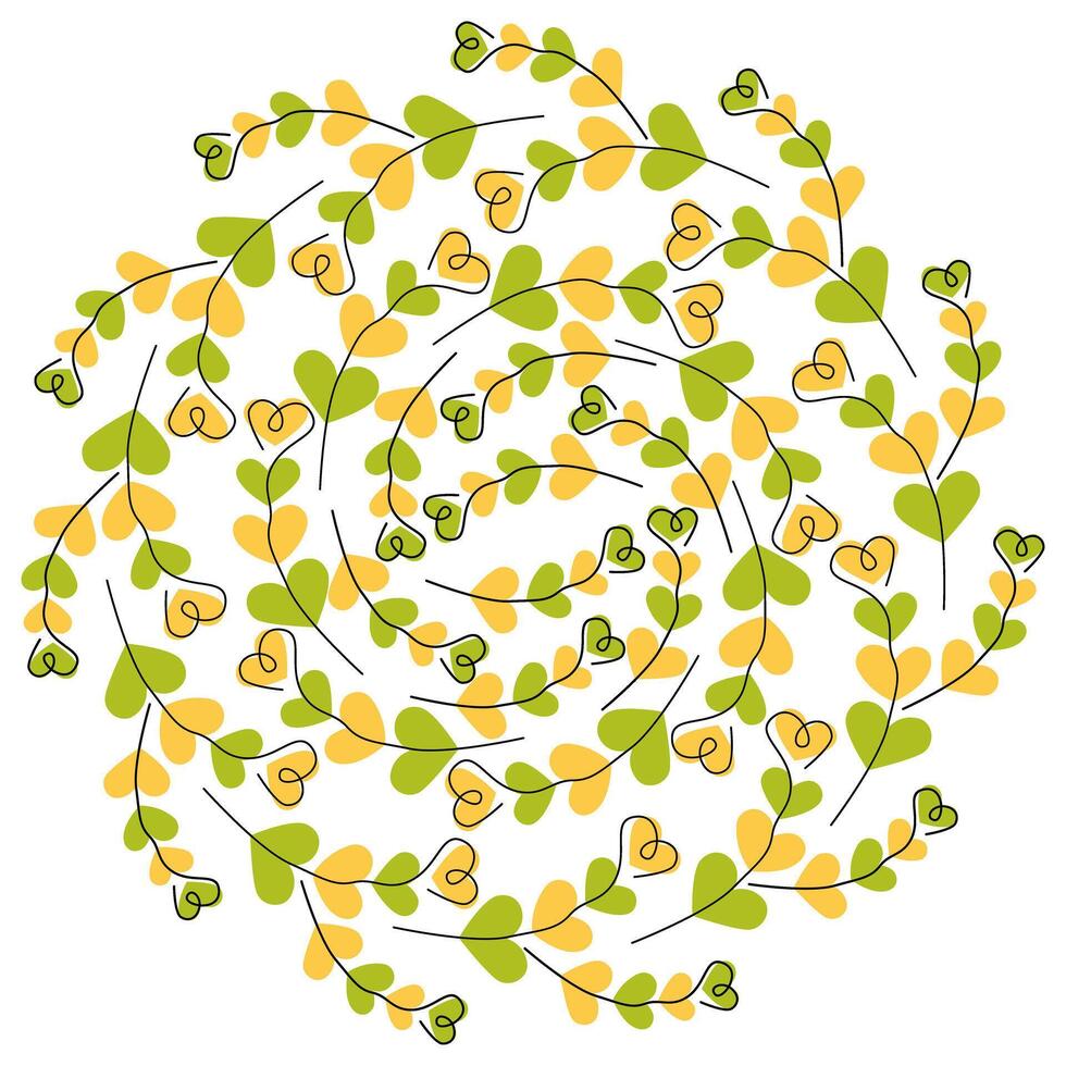 Artistic Heart Shape Twigs on green and yellow Heart shape spots St Patrick Day Greeting Round fond. Isolated Illustration Thematic Cards Background Poster, leaflets, banners or web promo tag vector