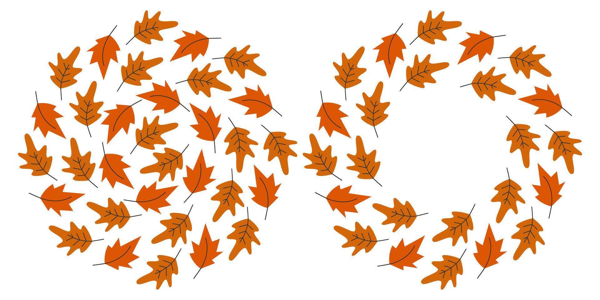 Swirling Autumn leaves Circle Backdrop and Frame border Greeting Cards Copy space Template idea Set. Isolated illustration Cards, poster, leaflets, banner, brochures, greeting, price tag, label vector