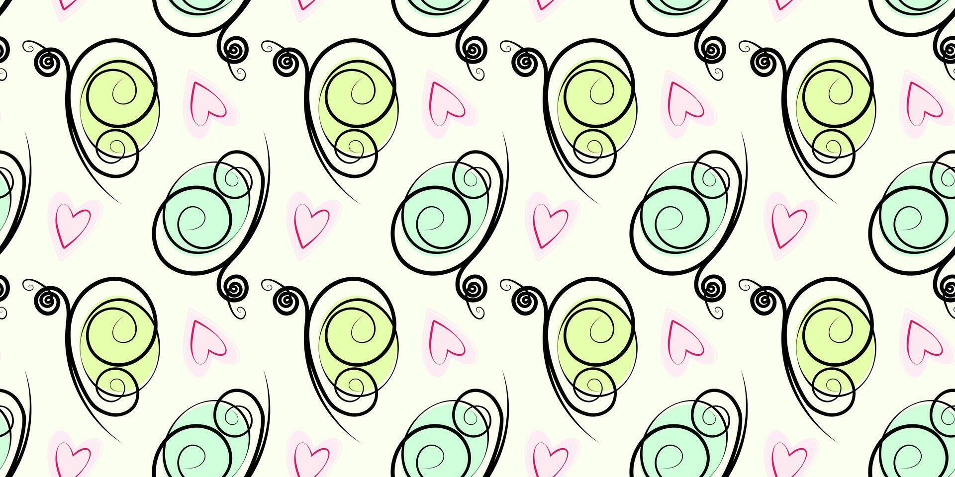 Stylized Hand drawn Butterflies and Decorative hearts Seamless Pattern Trendy Hues Summer Background. Isolated design Thematic Cards Wallpaper Wrapping or web promo banner, greeting, label, tag vector