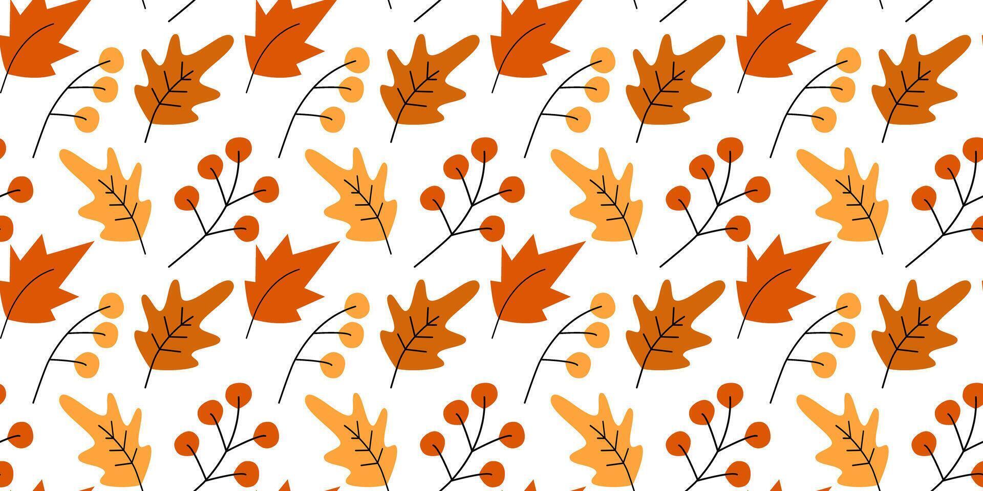 Oak and Maple leaves and twigs Seamless Pattern Autumn Background or Wallpaper Fall Artistic Design. Isolated Illustration Thematic Cards, print materials or web promo banner, leaflets, price vector