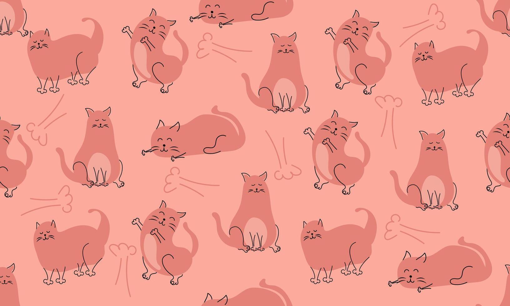 Cute cat pattern on pink background.Cats in different poses. vector