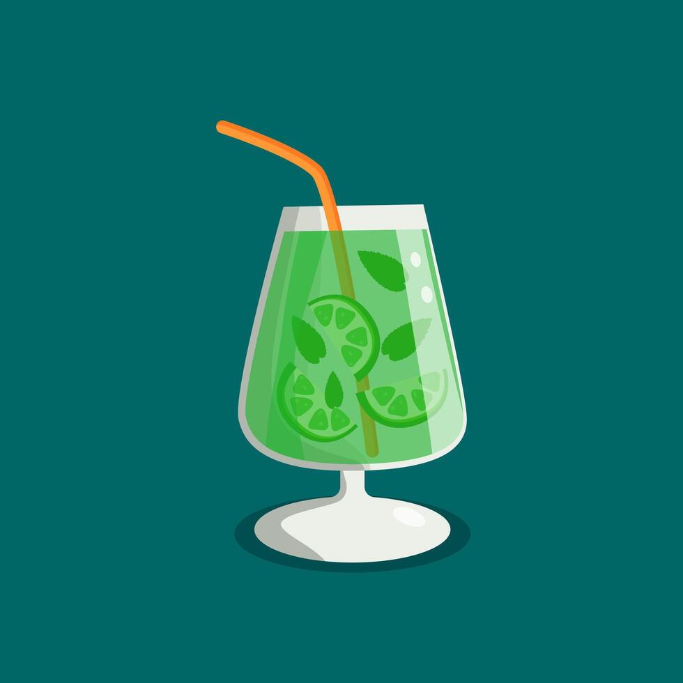 Classic Mojito drink with lime and mint on a dark background. vector
