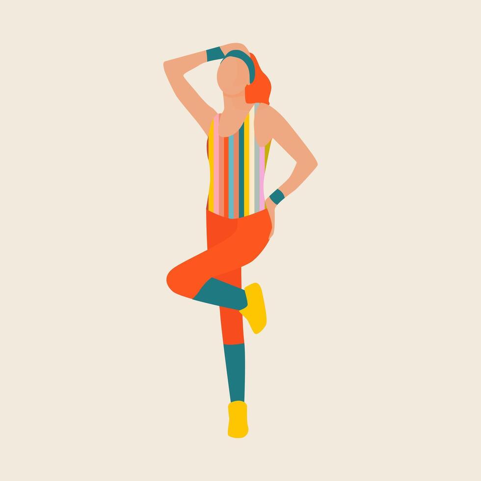 A vivid illustration of a fashionable girl of the 90 s on a beige background. vector