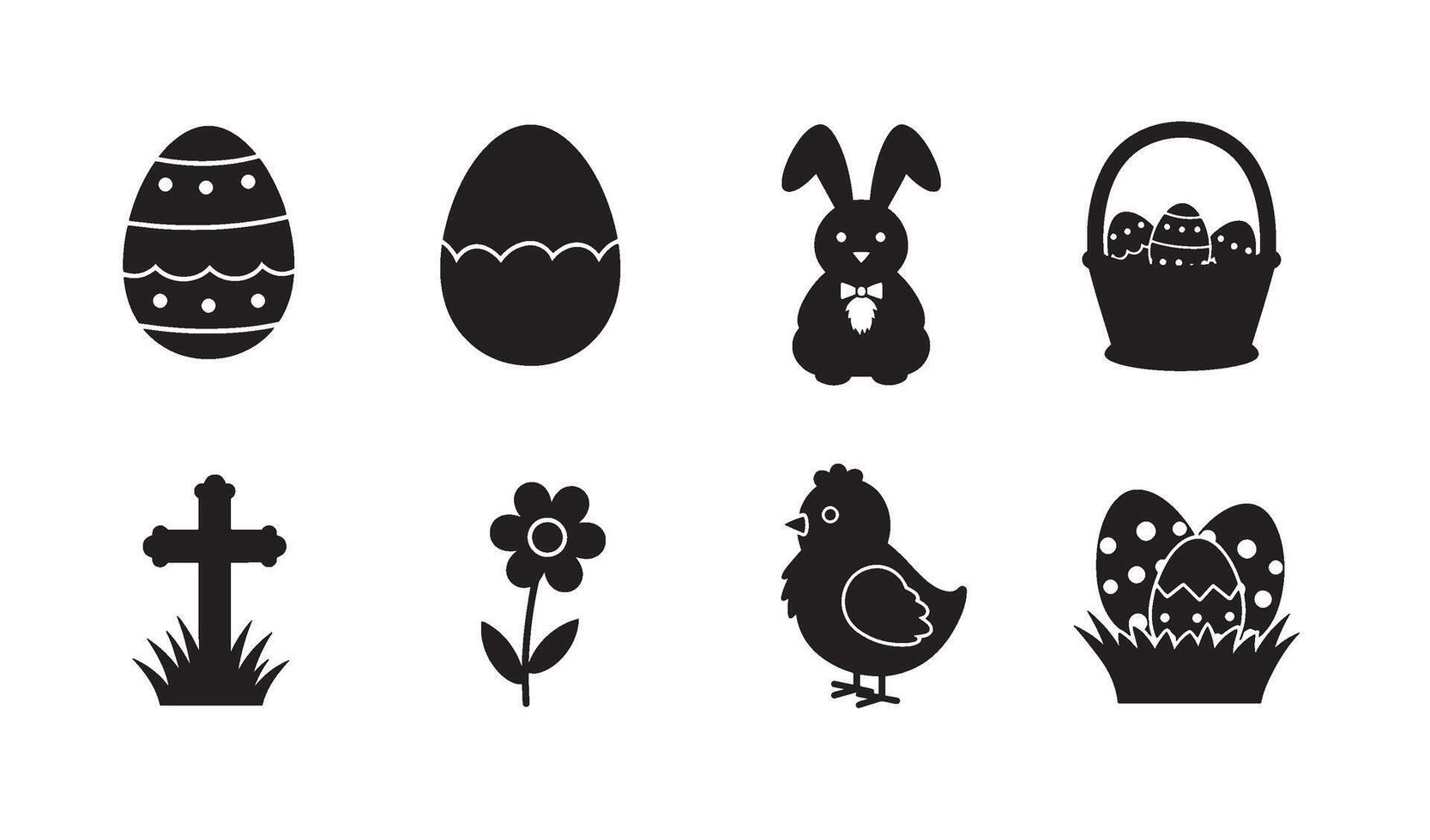 Easter Elements Icon pack with detailed black egg and rabbit shapes vector