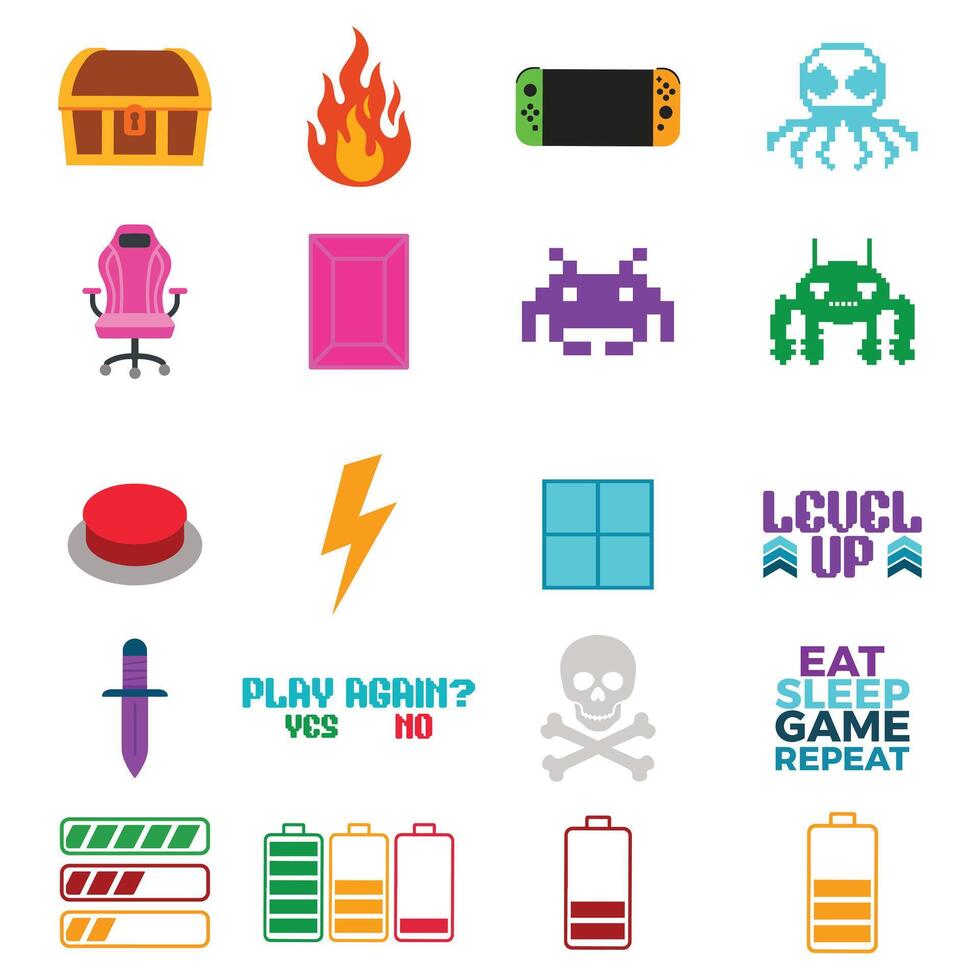 collection of game icon illustration, Gamer Digital File, Gaming Equipment Clipart, Game Lover Design sublimation vector