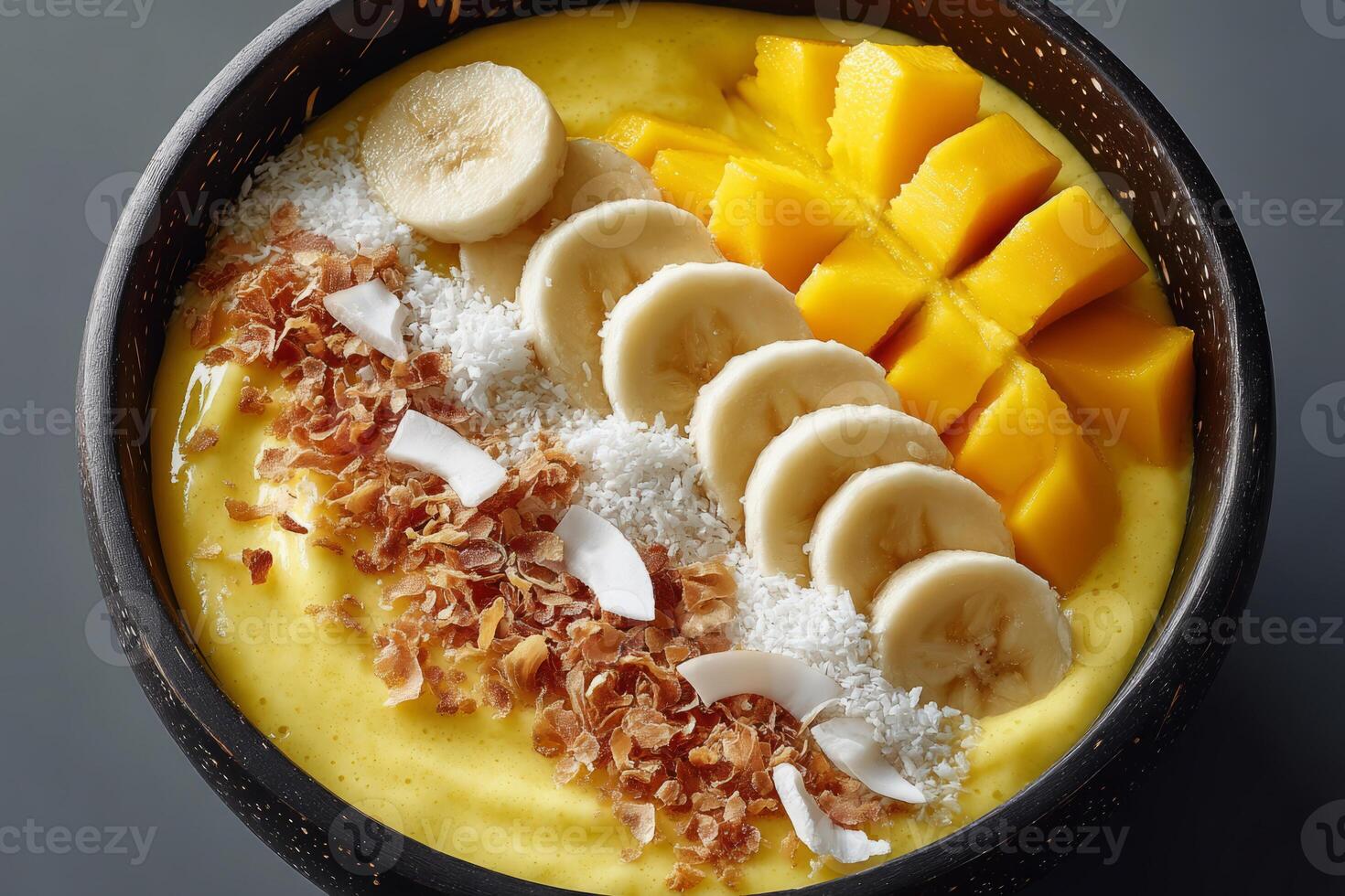 Tropical smoothie bowl with banana and mango photo