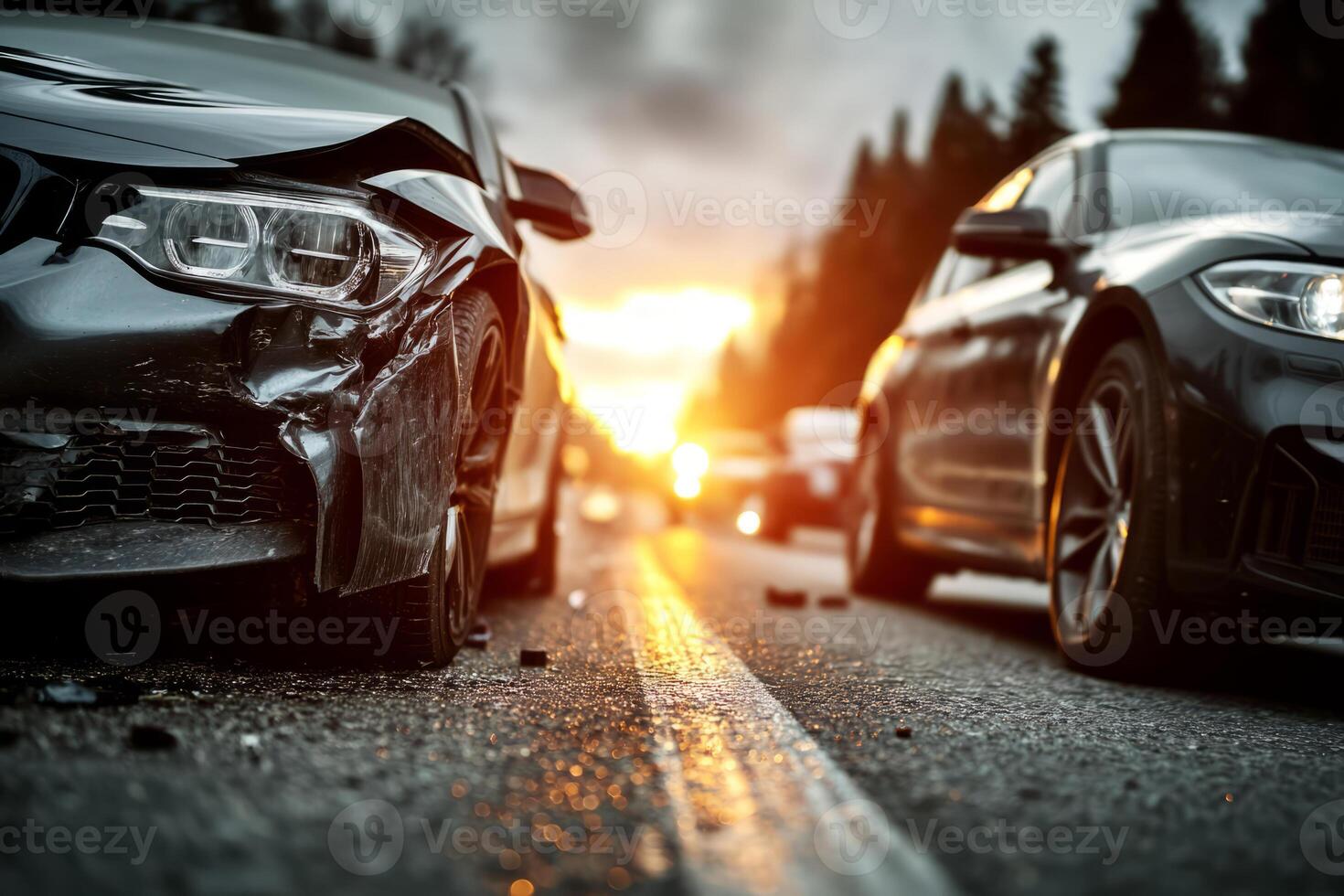 Two cars collided on road photo