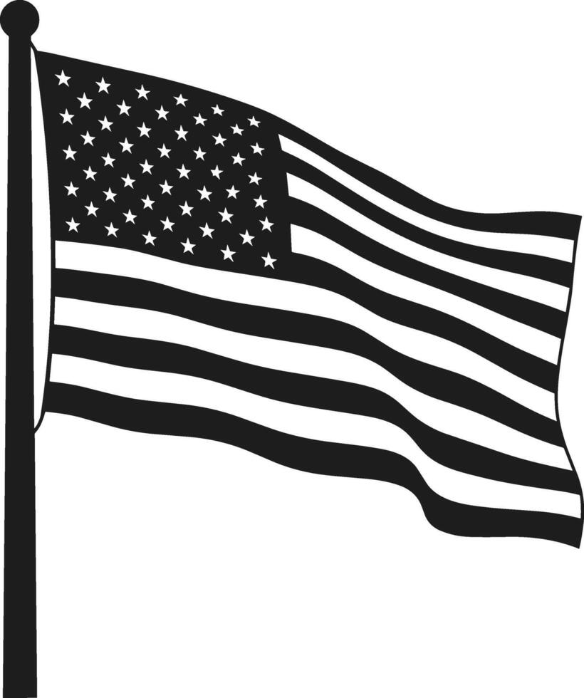USA Flag Silhouette - Waving American Banner in Black vector