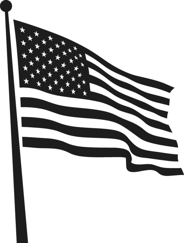 American Flag Silhouette - Waving USA Banner Icon in Black vector