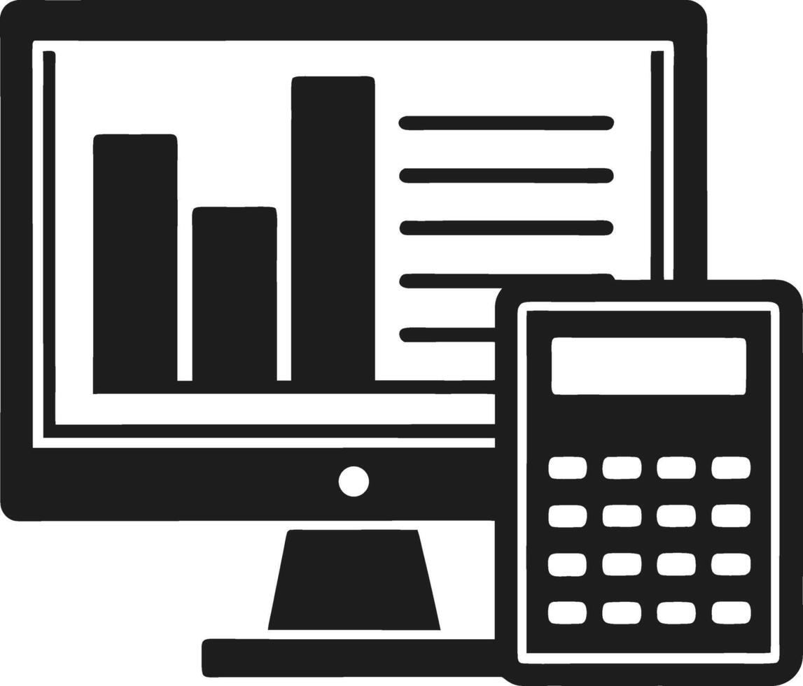 Monitor with Financial Chart and Calculator Silhouette - Business Report Icon vector