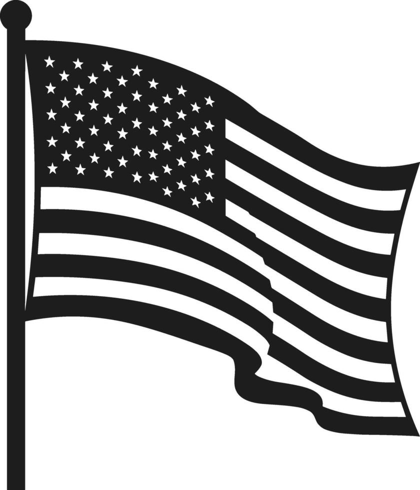 Stylized Waving USA Flag Silhouette - Patriotic American Emblem in Black vector