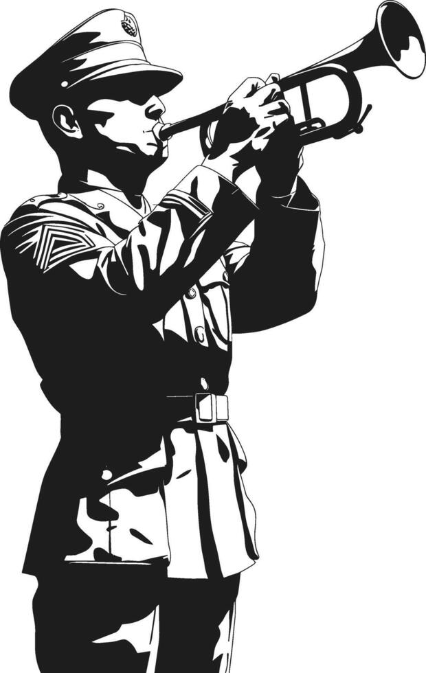 Detailed Military Bugler Silhouette - Trumpet Player in Ceremonial Uniform Illustration vector