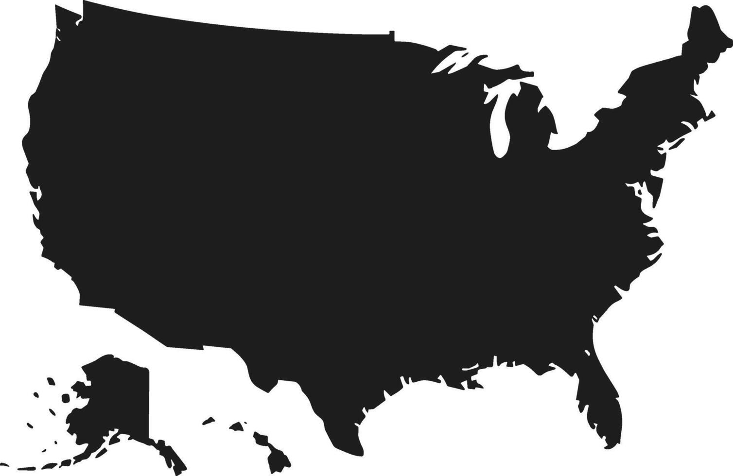 Complete USA Map Silhouette - United States with Alaska and Hawaii for Patriotic Designs vector