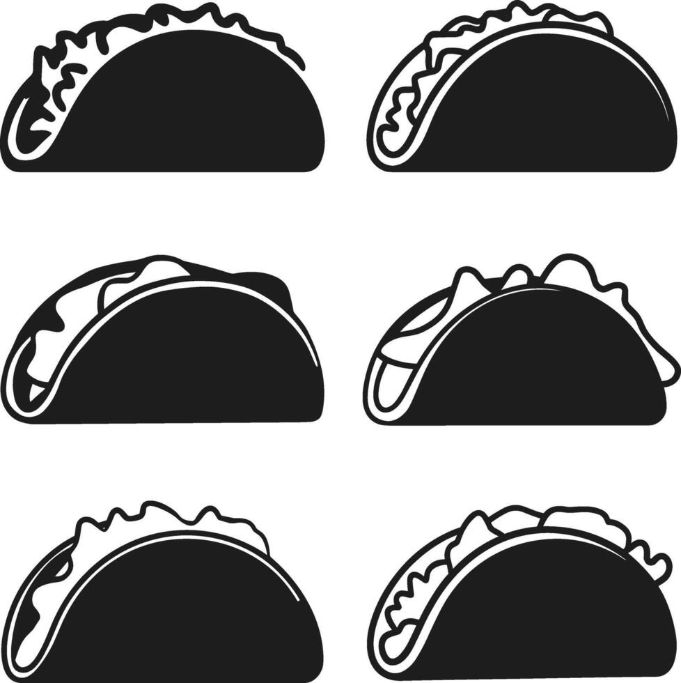 Taco Silhouette Set - Mexican Food Icons for Branding and Design vector