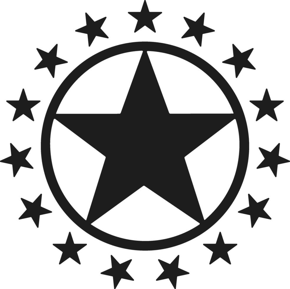 Circular Star Emblem Silhouette - Patriotic Badge Design with Central and Surrounding Stars vector