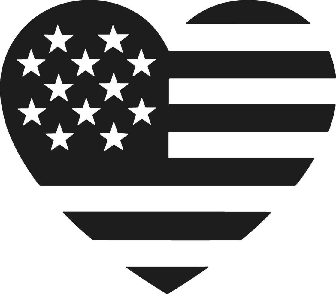 Heart-Shaped American Flag Silhouette - USA Patriotic for Independence Day vector