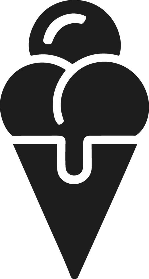 Triple Scoop Ice Cream Cone Silhouette - Minimal Summer Dessert Icon vector