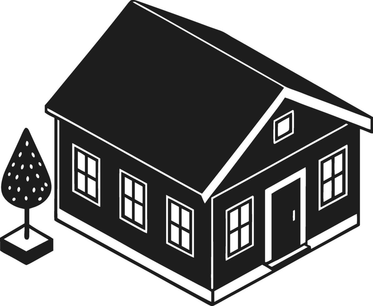 Isometric House Silhouette Illustration for Architecture and Real Estate Design vector