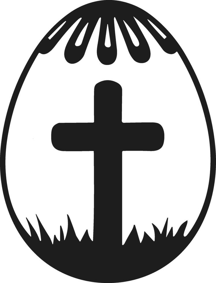 Christian Easter Egg with Cross and Grass - Religious Holiday Illustration vector