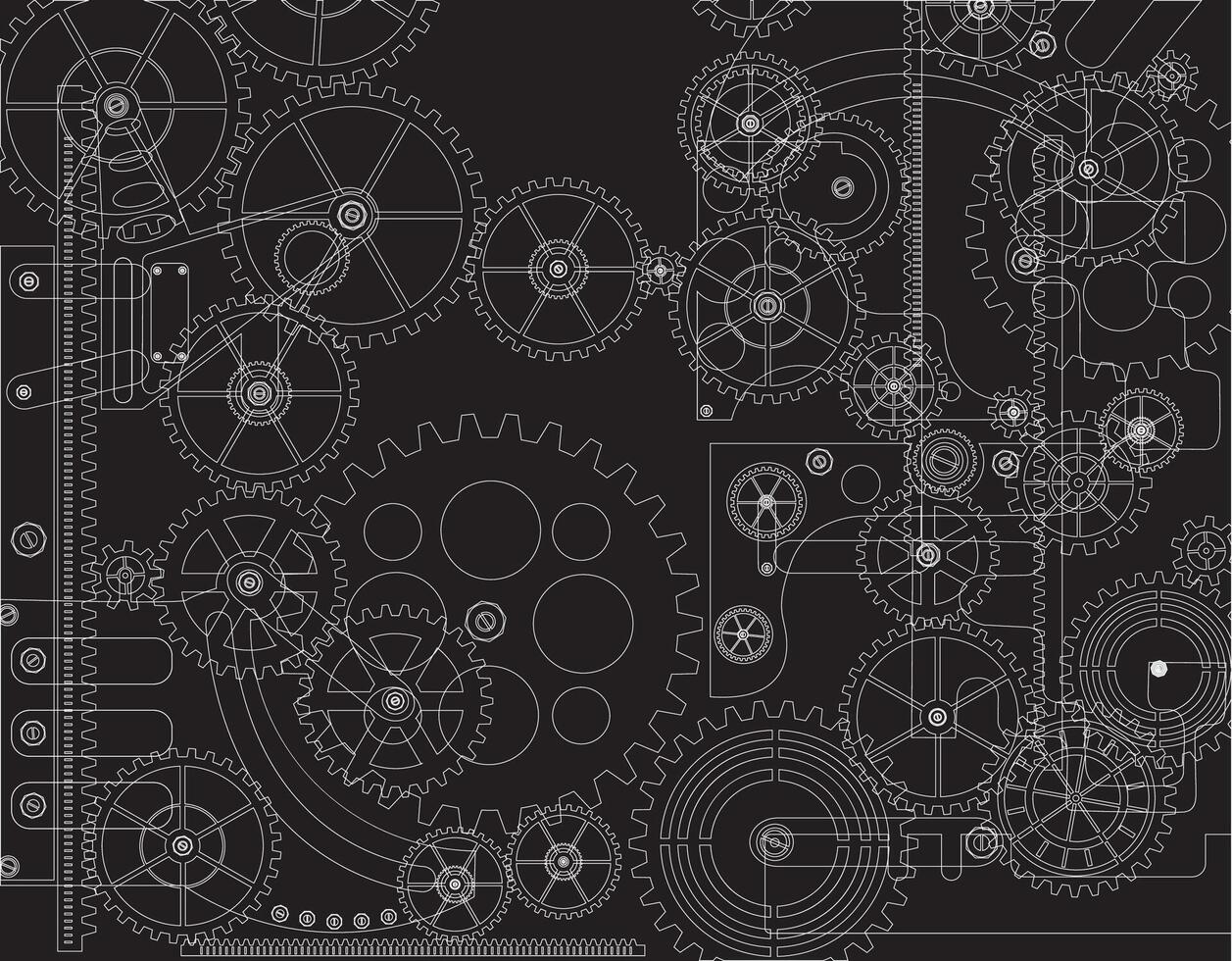 Elements of mechanism on a black background. vector