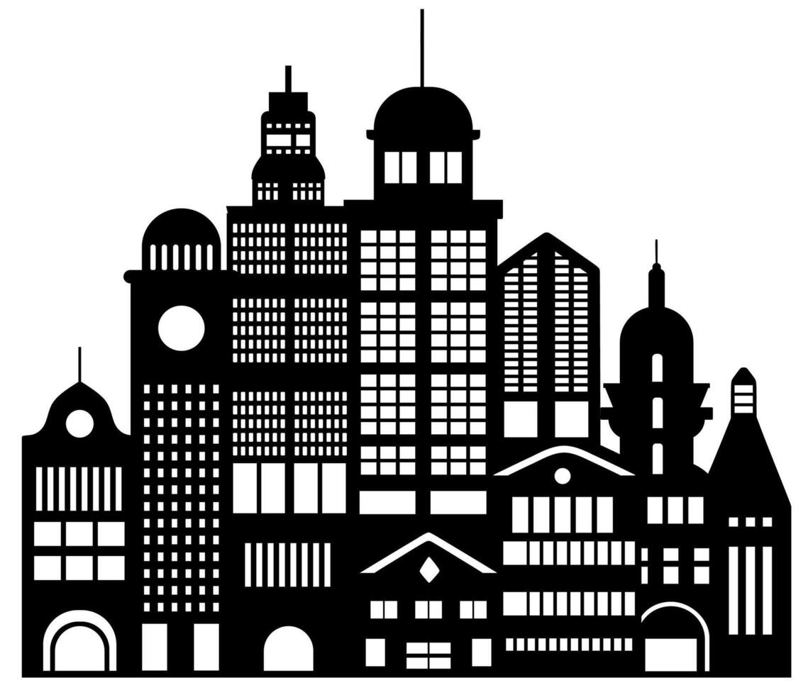 Landscape set of buildings silhouette vector