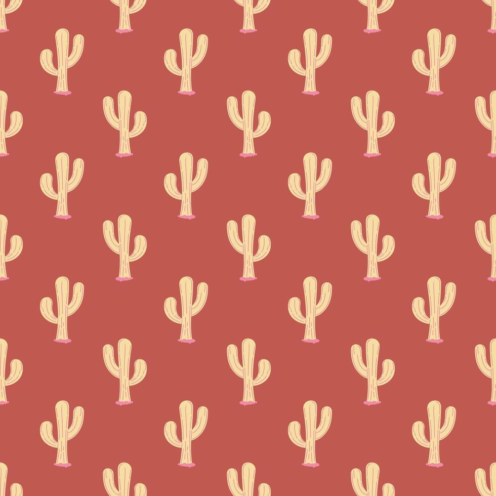 summer seamless pattern with cactus, cute retro ornate vector