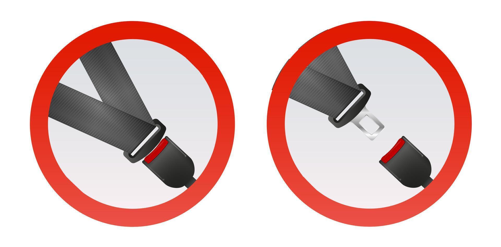 Safety seat belt, open and closed seatbelt. Art design road strap. Abstract concept car, airplane driver protection graphic element. vector