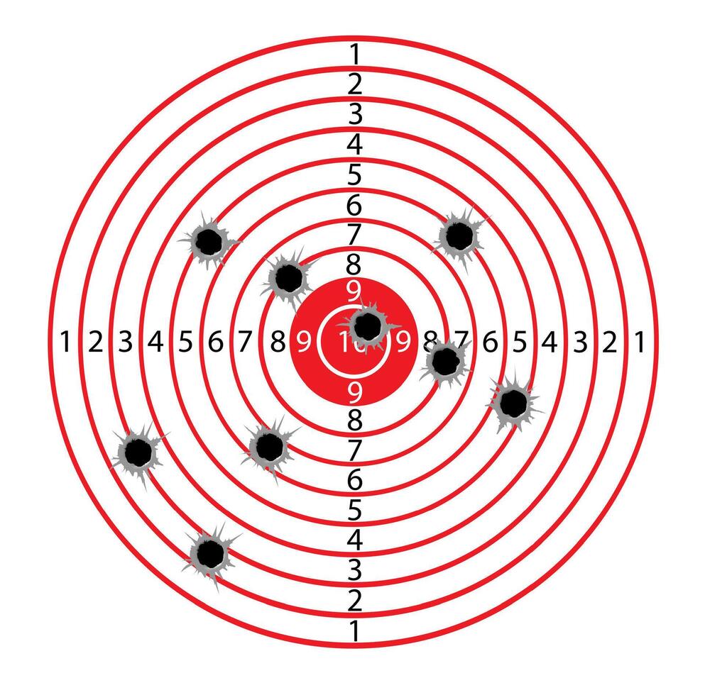 Targets life size with holes from bullets blank mocap for shooting from machine guns and pistols. vector