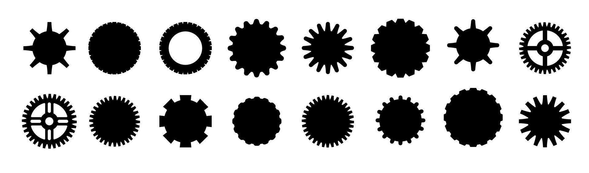 Gears shapes line icons. Flat machine gear icon. Wheel cogwheel . Simple outline isolated elements. Black gear . vector