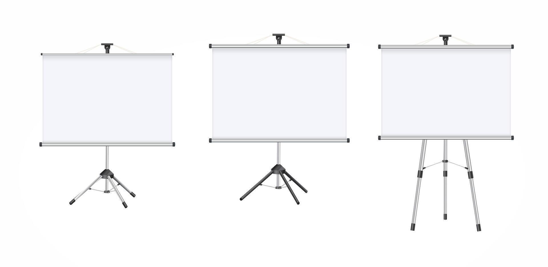 Empty Projection screen, Presentation board in realistic style. Horizontal roll up banner. Blank whiteboard for conference. EPS 10. vector